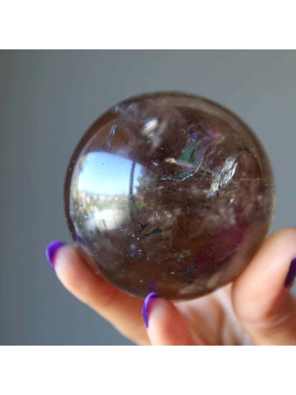 Smoky Quartz Sphere Rainbow Dapper Crystal Ball Grounding Protection Healing Orb